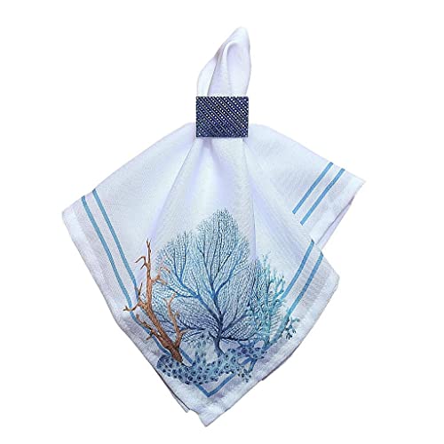 Charlo's Cloth Napkins Set of 4 Blue Coral 16" by 16" - Blue