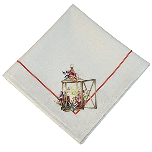 Charlo's Cloth Napkins Set of 4 Christmas Lamp and Bird 16" by 16" - Beige