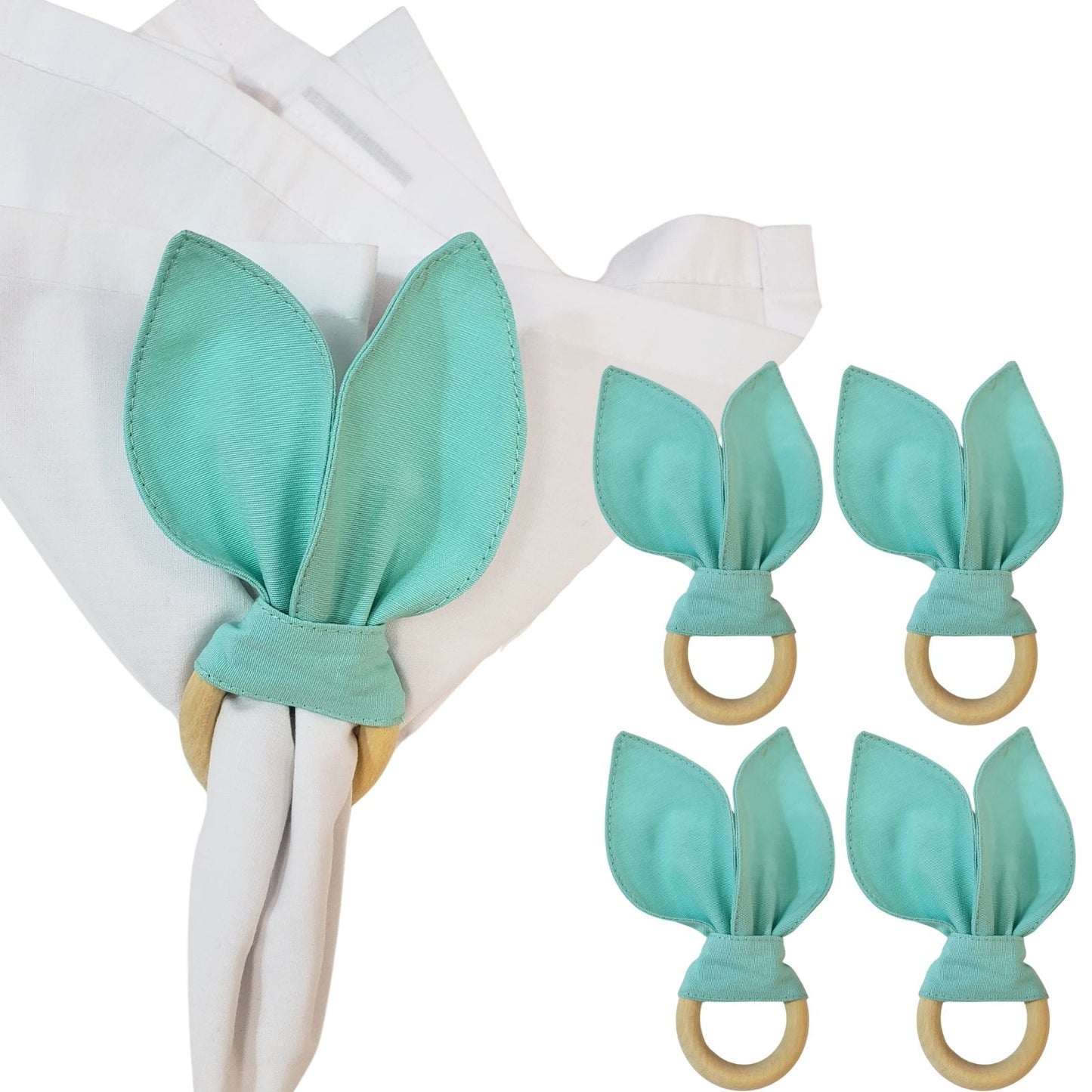 Maison Charlo | Easter Set of 4 Maldivas Green Bunny Ears Napkin Rings | Dining Table Decor