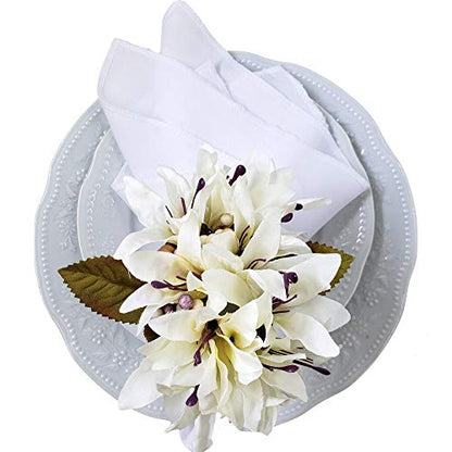 Maison Charlo Set of 4 Off White Lilies Flower Celebration Napkin Rings