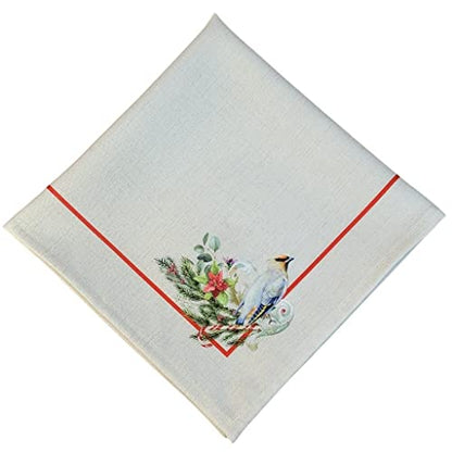 Charlo's Cloth Napkins Set of 4 Christmas Lamp and Bird 16" by 16" - Beige