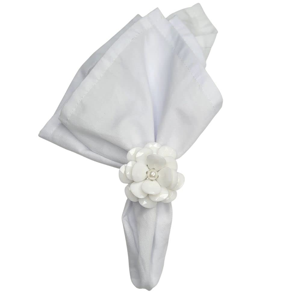 Charlo's Set of 4 White Delicate Flower Napkin Rings for Wedding, Thanksgiving, Christmas, Wedding, Banquet, Birthday