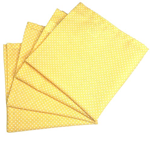 Charlo's Set of 4 Yellow Polka Dot 100% Cotton Cloth Napkins 15" by 15" Washable Reusable