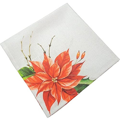 Charlo's Cloth Napkins Set of 4 Christmas Red Flower 16" by 16" - Grey