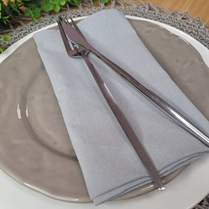 Charlo's Set of 4 Light Grey 100% Cotton Solid Cloth Napkins 15" by 15" Washable Reusable