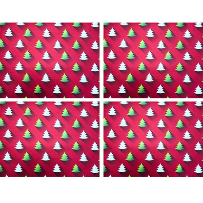 Set of 4 Placemats Green Degrade Christmas Tree Cloth Waterproof 17" by 13" - Red