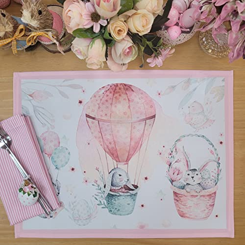 Charlo's Set of 4 Balloon Rose Waterproof Rectangular Placemats Easter 17" x 13"