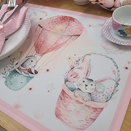 Charlo's Set of 4 Balloon Rose Waterproof Rectangular Placemats Easter 17" x 13"