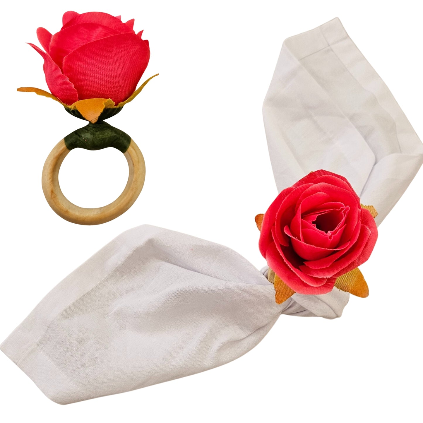 Maison Charlo | Set of 4 Valentines Rose Mimosa Rosebud Pink Flower Napkin Rings for Mother's Day, Gift, Birthday