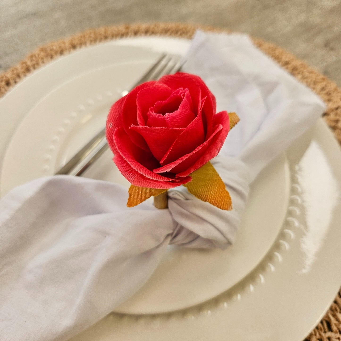 Maison Charlo | Set of 4 Valentines Rose Mimosa Rosebud Pink Flower Napkin Rings for Mother's Day, Gift, Birthday