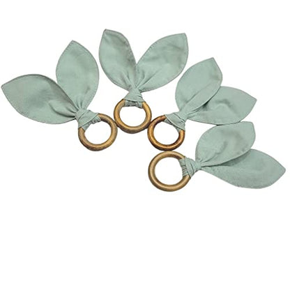 Maison Charlo | Set of 4 Water Green Bunny Ears Napkin Rings | Easter Decorations for Table