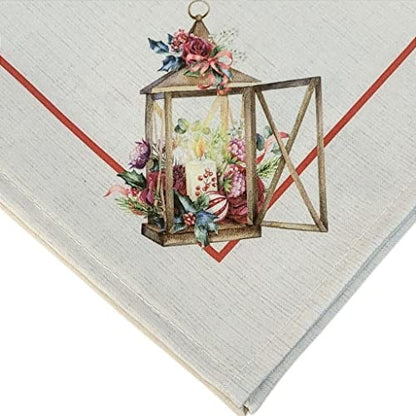 Charlo's Cloth Napkins Set of 4 Christmas Lamp and Bird 16" by 16" - Beige