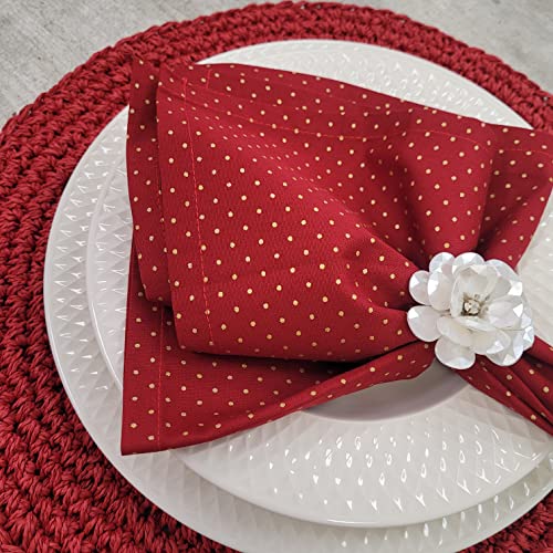 Charlo's Set of 4 Red Gold Polka Dot 100% Cotton Cloth Napkins 15" by 15" Washable Reusable