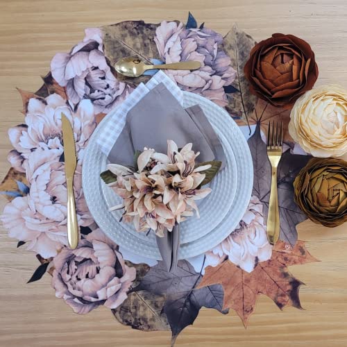 Set of 4 Waterproof Premium Placemats Thanksgiving Maple Flower Wreath