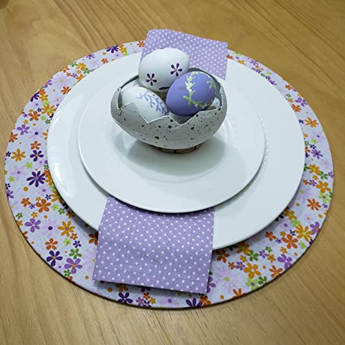 Charlo's Set of 4 Lilac Polka Dot 100% Cotton Cloth Napkins 15" by 15" Washable Reusable