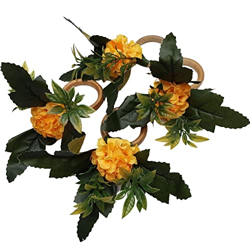 Charlo's Set of 4 Sunshine Yellow Chrysanthemum Charm Napkin Rings for dining table decor