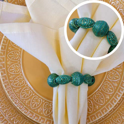 Set of 4 Beaded Green Mix Ball Napkin Ring