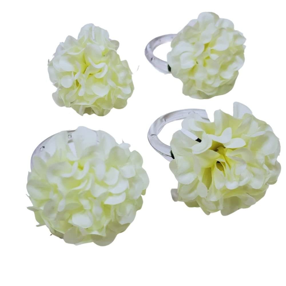 Charlo's Set of 4 Off White Flower Chrysanthemum Charm Napkin Rings for dining table decor