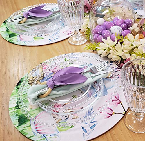 Set of 4 Synthetic Covers for Round Placemats Happy Easter Garden of Joy 14" Dia