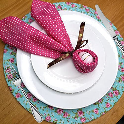 Charlo's Set of 4 Light Dark Pink Polka Dot 100% Cotton Cloth Napkins 15" by 15" Washable Reusable