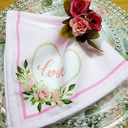 Charlo's Cloth Napkins Set of 4 Love Heart 16" by 16" - Pink