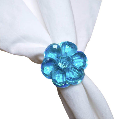 Charlo's Set of 4 Turquoise Delicate Flower Napkin Rings for Wedding, Thanksgiving, Christmas, Wedding, Banquet, Birthday