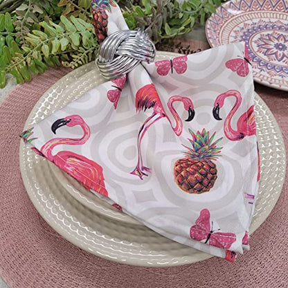 Charlo's Cloth Napkins Set of 4 Pineapple Flamingo 16" by 16" Rose Reusable