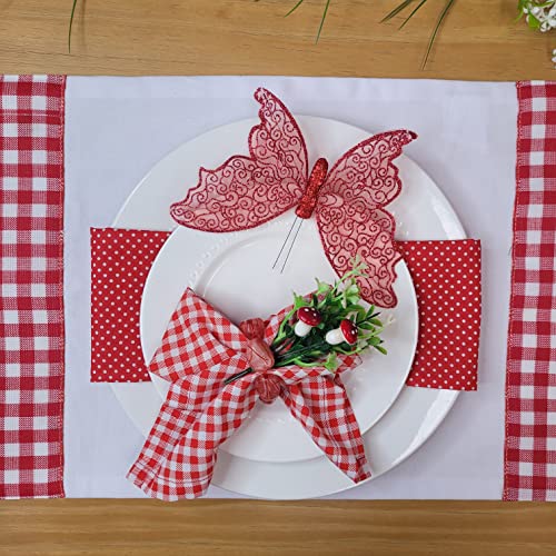 Charlo's Set of 4 Red Polka Dot 100% Cotton Cloth Napkins 15" by 15" Washable Reusable