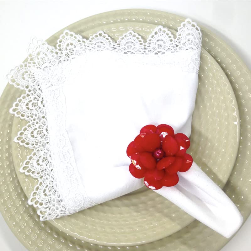 Charlo's Set of 4 Red Delicate Flower Napkin Rings for Wedding, Thanksgiving, Christmas, Wedding, Banquet, Birthday