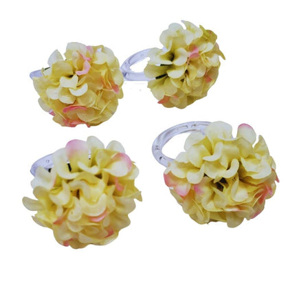 Charlo's Set of 4 Pastel Yellow Flower Chrysanthemum Charm Napkin Rings for dining table decor