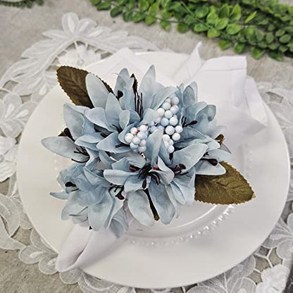 Maison Charlo Set of 4 Ice Blue Lilies Flower Celebration Napkin Rings