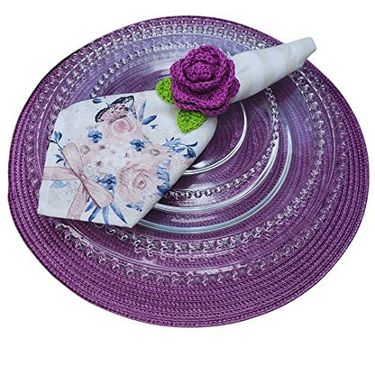 Set of 4 Tabletop Collection Indoor/Outdoor Purple Round Placemat 15" Dia