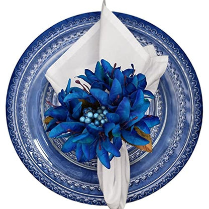 Maison Charlo Set of 4 Royal Blue Lilies Flower Celebration Napkin Rings