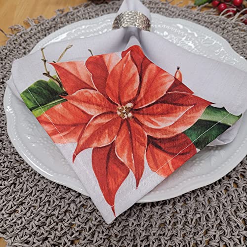 Charlo's Cloth Napkins Set of 4 Christmas Red Flower 16" by 16" - Grey