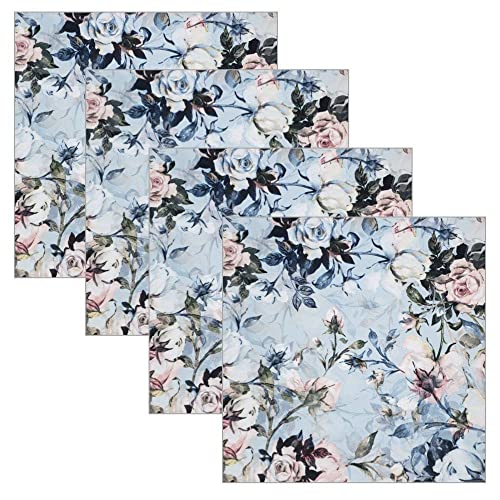 Charlo's Cloth Napkins Set of 4 Floral Vintage Blue by Charlo 16" by 16" - Blue