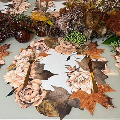 Set of 4 Waterproof Premium Placemats Thanksgiving Maple Flower Wreath