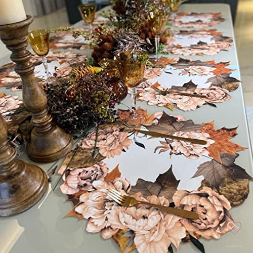 Set of 4 Waterproof Premium Placemats Thanksgiving Maple Flower Wreath