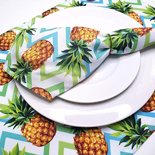 Charlo's Cloth Napkins Set of 4 Pineapple Zigzag 16" by 16" - Green