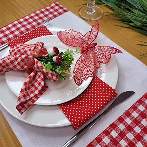 Charlo's Set of 4 Red Polka Dot 100% Cotton Cloth Napkins 15" by 15" Washable Reusable