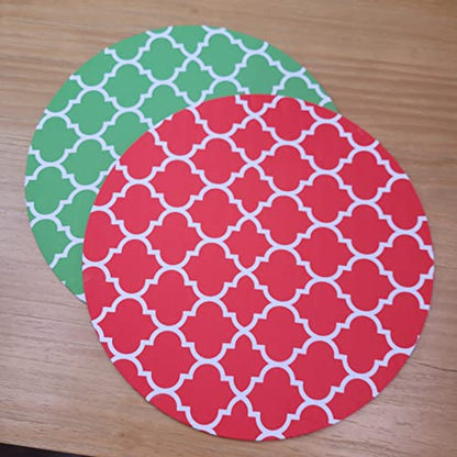 Set of 4 Round Placemats Covers 14 Dia inch Red Arabesque