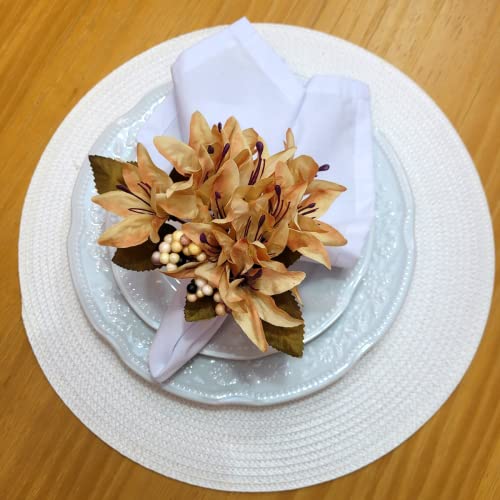 Maison Charlo Set of 4 Caramel Lilies Flower Celebration Napkin Rings