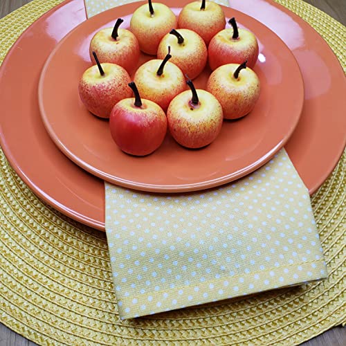 Charlo's Set of 4 Yellow Polka Dot 100% Cotton Cloth Napkins 15" by 15" Washable Reusable