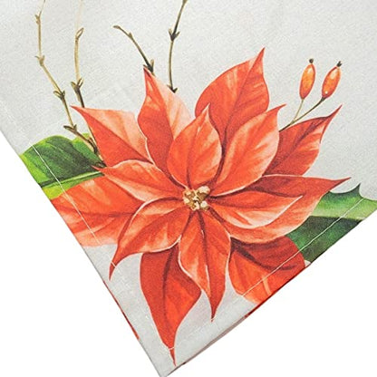 Charlo's Cloth Napkins Set of 4 Christmas Red Flower 16" by 16" - Grey