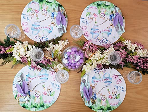 Set of 4 Synthetic Covers for Round Placemats Happy Easter Garden of Joy 14" Dia