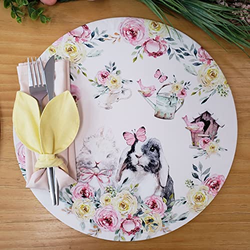 Set of 4 Happy Easter Garden Rose Covers for Round Placemats 14" Dia Polyester for Kitchen Table Washable Dining Table