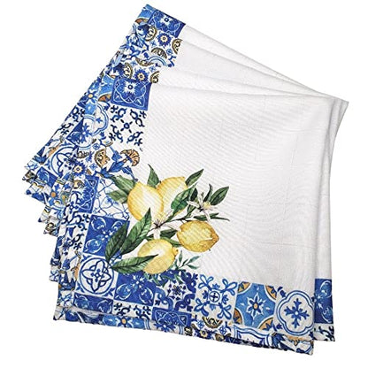 Charlo's Cloth Napkins Set of 4 Sicilian Lemon Tile by Charlo 16" by 16" - Blue