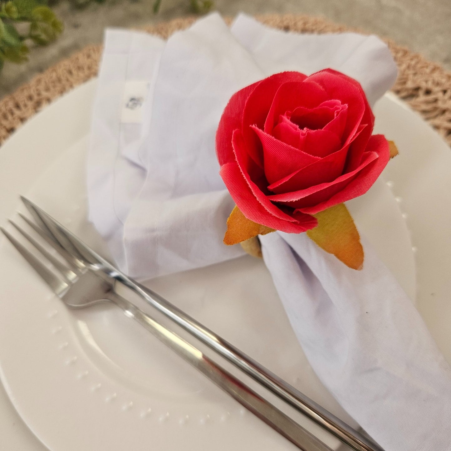 Maison Charlo | Set of 4 Valentines Rose Mimosa Rosebud Pink Flower Napkin Rings for Mother's Day, Gift, Birthday