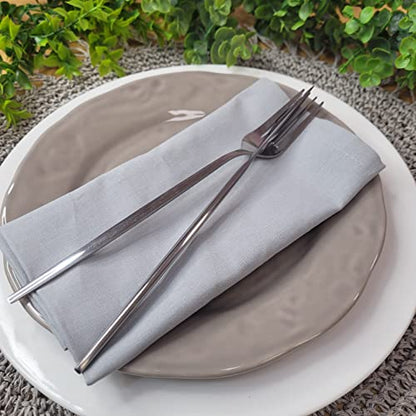 Charlo's Set of 4 Light Grey 100% Cotton Solid Cloth Napkins 15" by 15" Washable Reusable