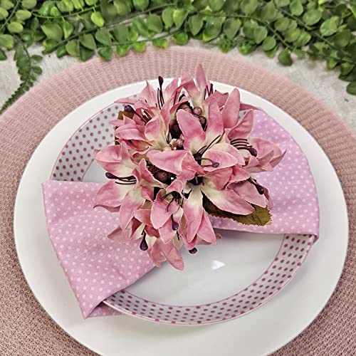 Maison Charlo Set of 4 Rose Pink Lilies Flower Celebration Napkin Rings