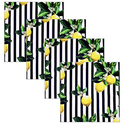 Charlo's Cloth Napkins Set of 4 Charlo's Sicilian Lemon 16" by 16" - Black